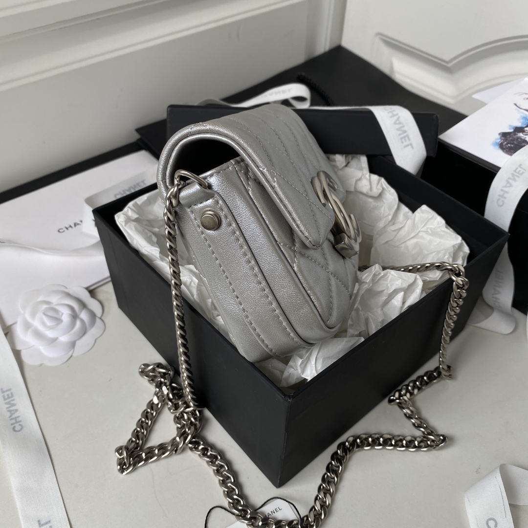 [TOP] CHANEL 23P  Mini Flap Bag 11X14.5X3.3cm - SHW - Silver