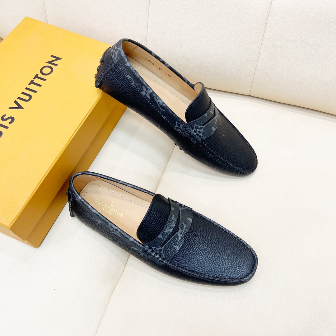 [TOP] Louis Vuitton LV LV Men's Calfskin Lychee pattern shoes - Black