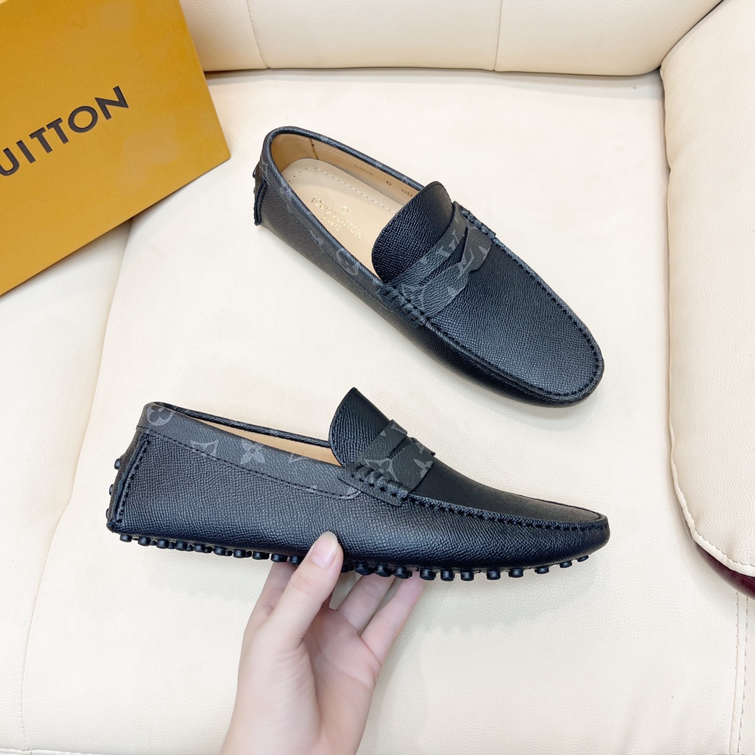 [TOP] Louis Vuitton LV LV Men's Calfskin lizard print shoes - Black