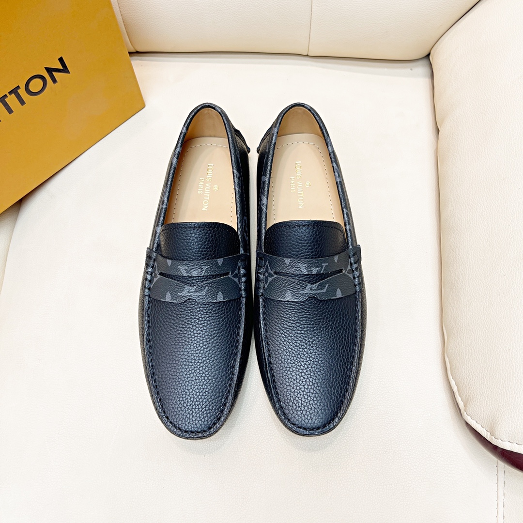 [TOP] Louis Vuitton LV LV Men's Calfskin Lychee pattern shoes - Black