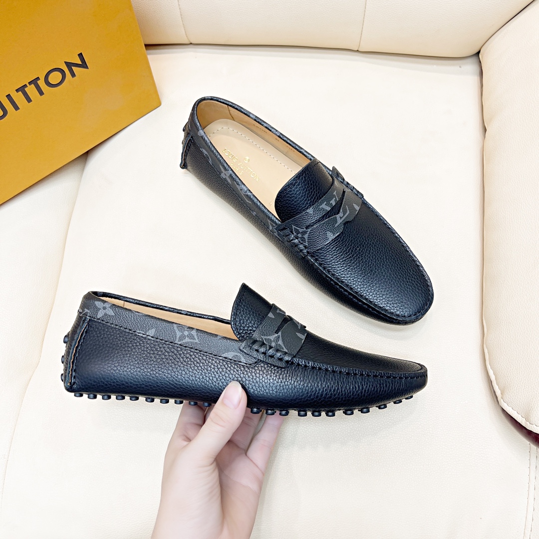 [TOP] Louis Vuitton LV LV Men's Calfskin Lychee pattern shoes - Black