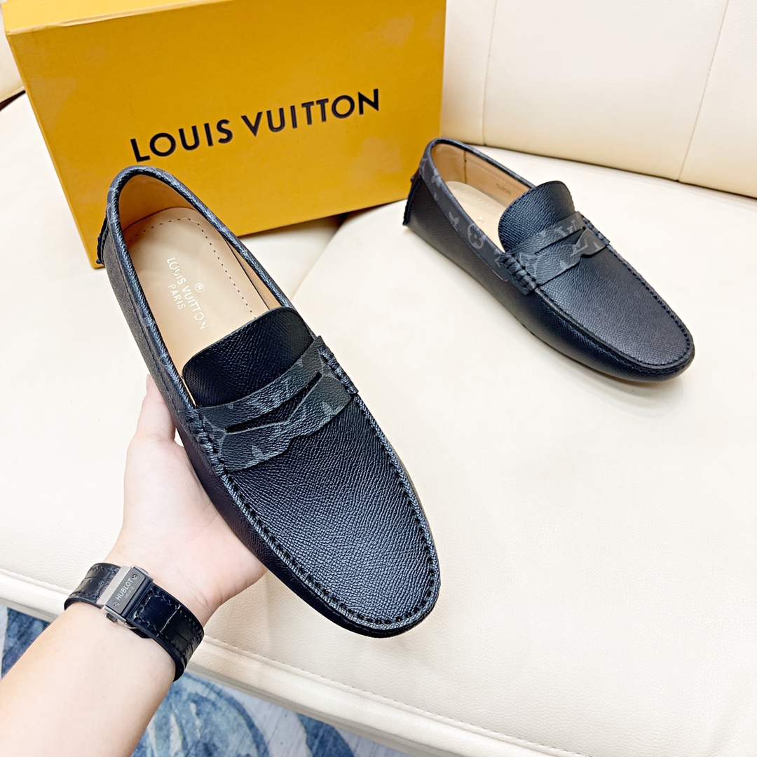 [TOP] Louis Vuitton LV LV Men's Calfskin lizard print shoes - Black