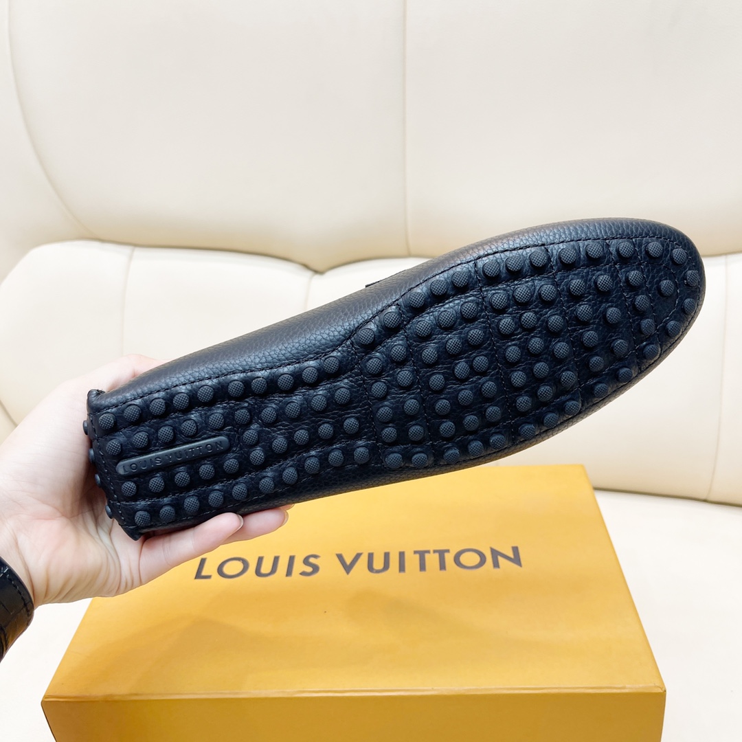 [TOP] Louis Vuitton LV LV Men's Calfskin Lychee pattern shoes - Black