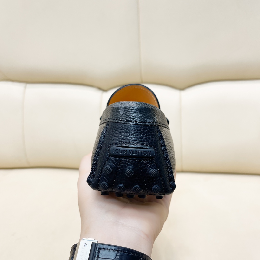 [TOP] Louis Vuitton LV LV Men's Calfskin Lychee pattern shoes - Black