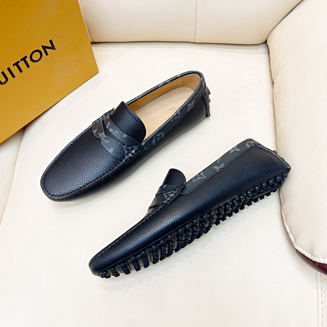 [TOP] Louis Vuitton LV LV Men's Calfskin Lychee pattern shoes - Black