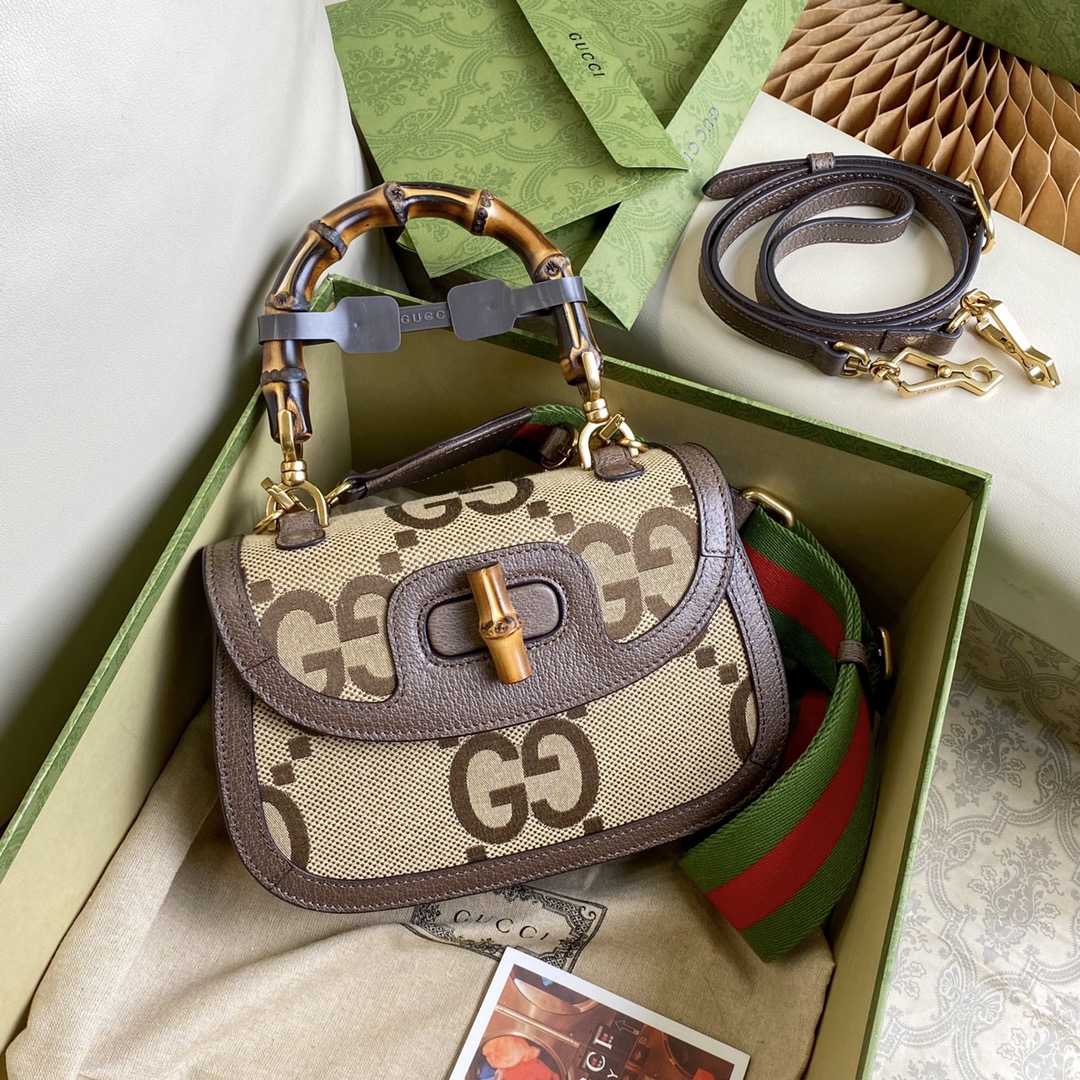 [TOP] GUCCI Bamboo Bag Brown leather 17x12x7.5cm/21x15x7cm