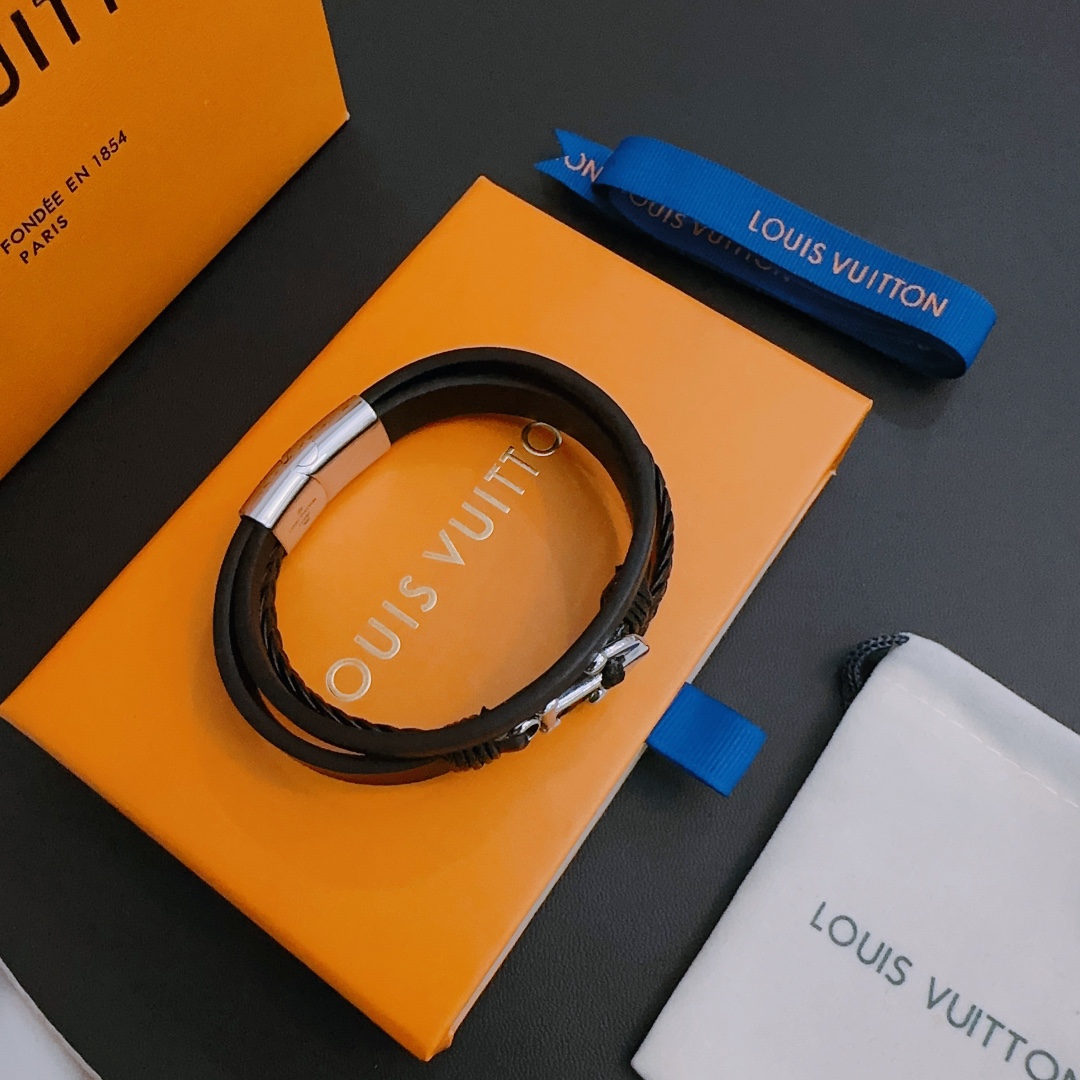 [TOP] Louis Vuitton LV Vintage Cowhide Bracelet - Black