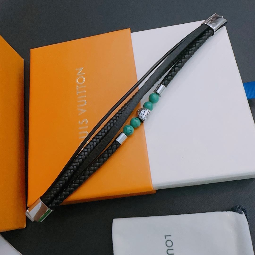 [TOP] Louis Vuitton LV Vintage Cowhide Bracelet - Black