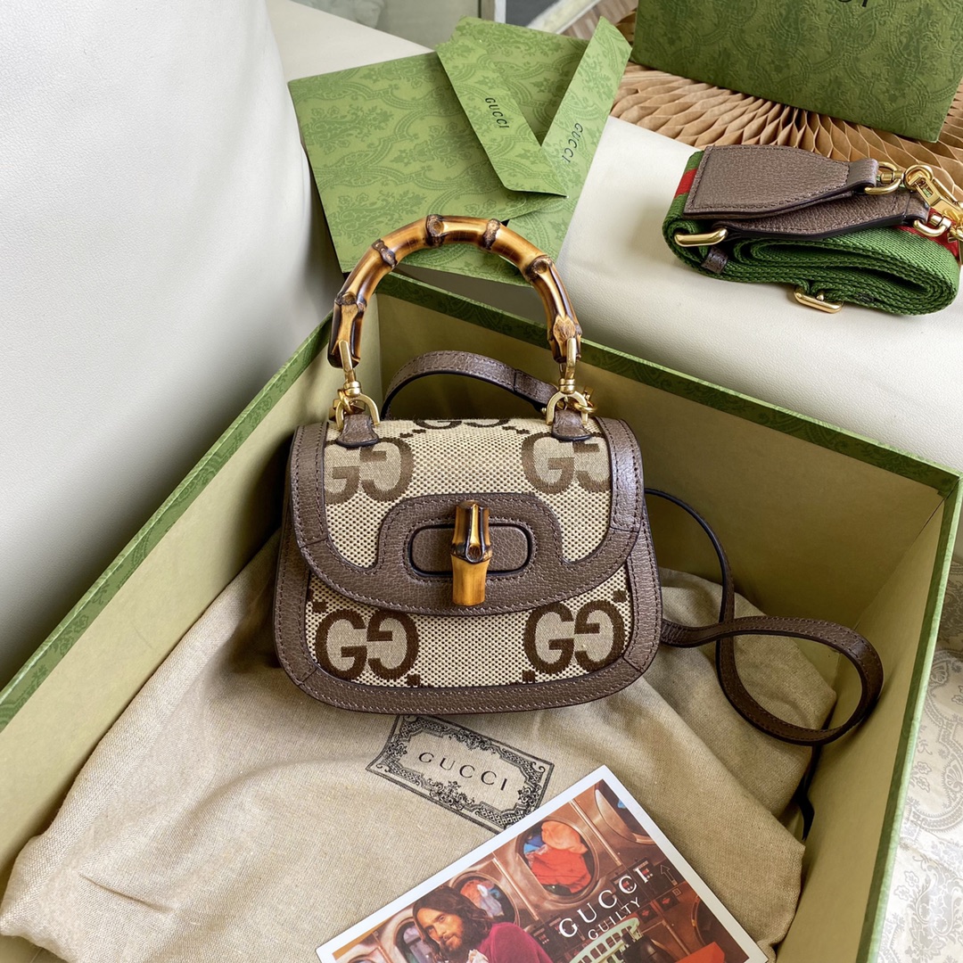 [TOP] GUCCI Bamboo Bag Brown leather 17x12x7.5cm/21x15x7cm