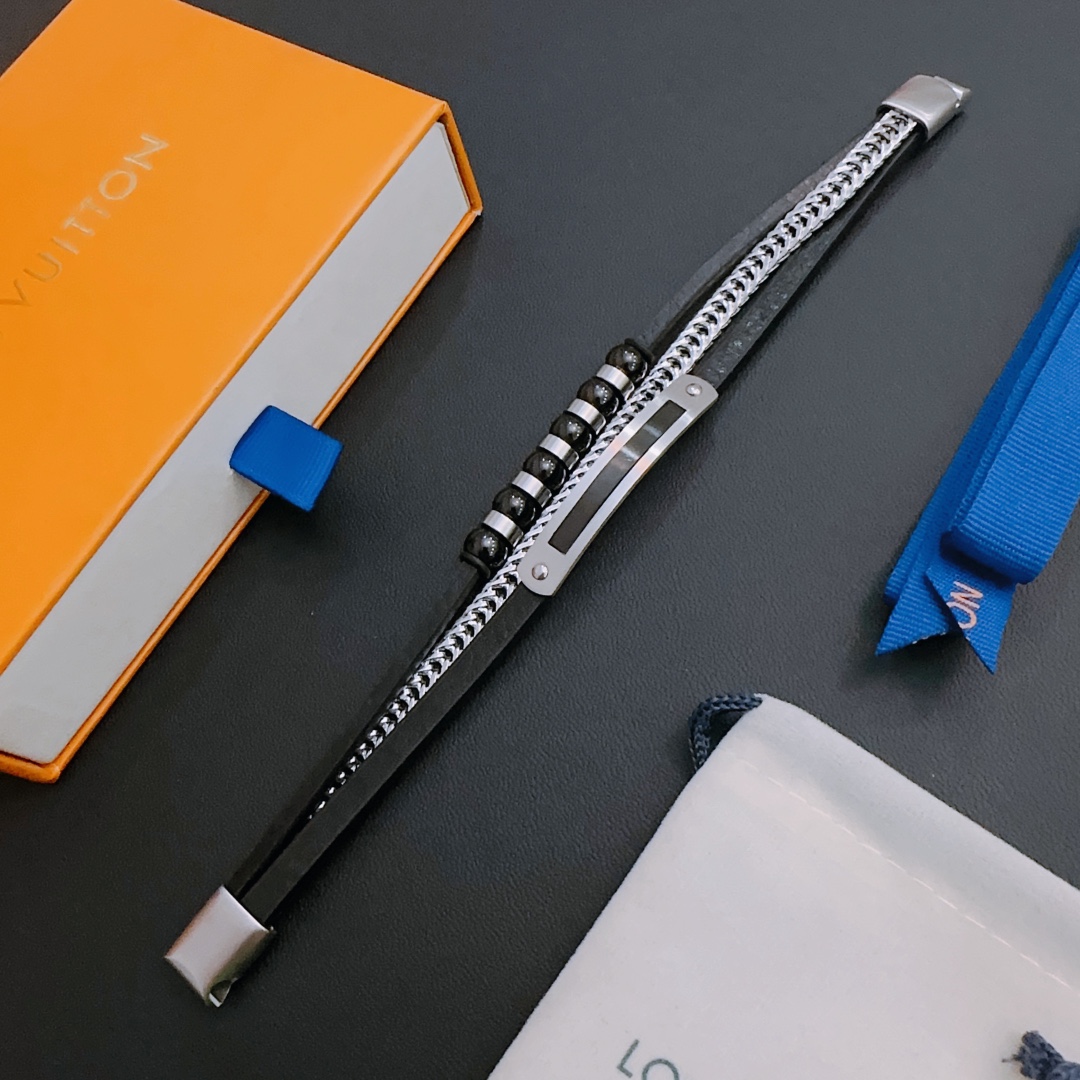 [TOP] Louis Vuitton LV Vintage Cowhide Bracelet - Black