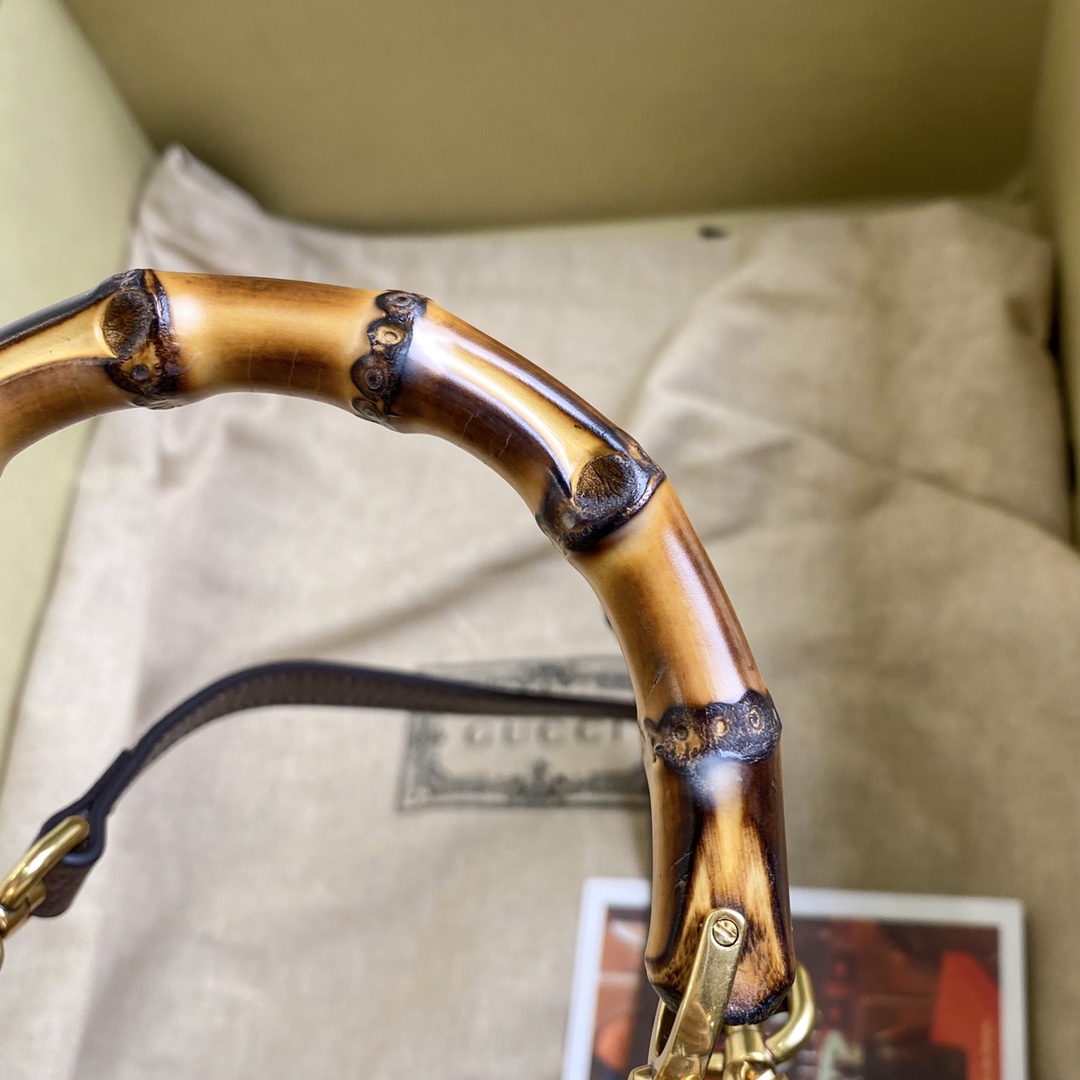 [TOP] GUCCI Bamboo Bag Brown leather 17x12x7.5cm/21x15x7cm