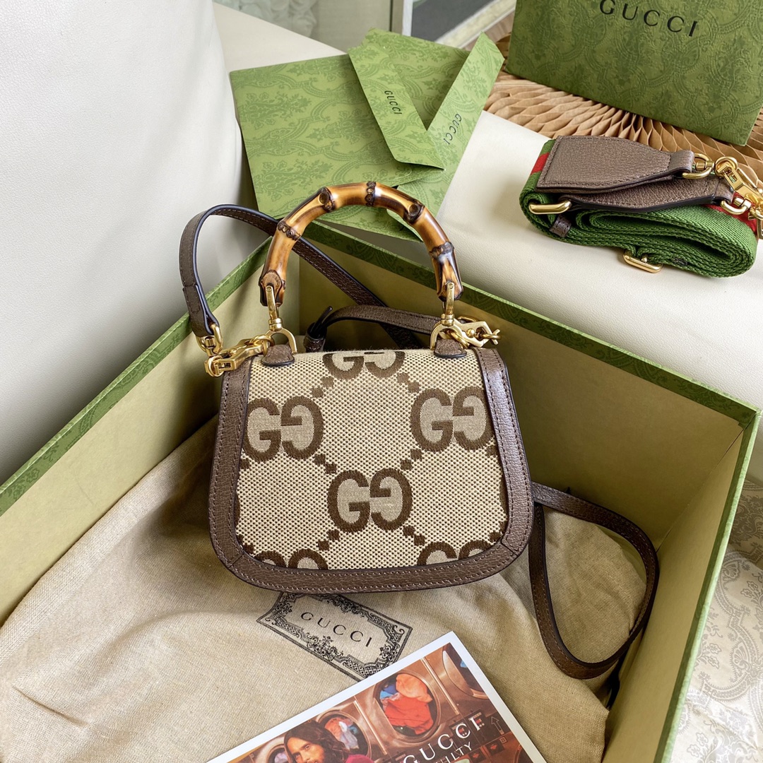 [TOP] GUCCI Bamboo Bag Brown leather 17x12x7.5cm/21x15x7cm