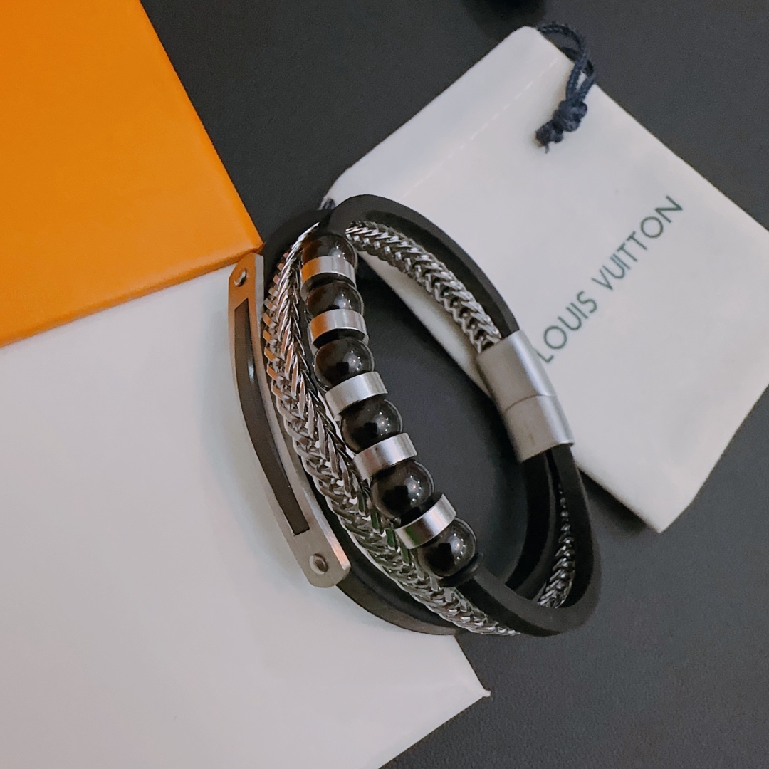 [TOP] Louis Vuitton LV Vintage Cowhide Bracelet - Black