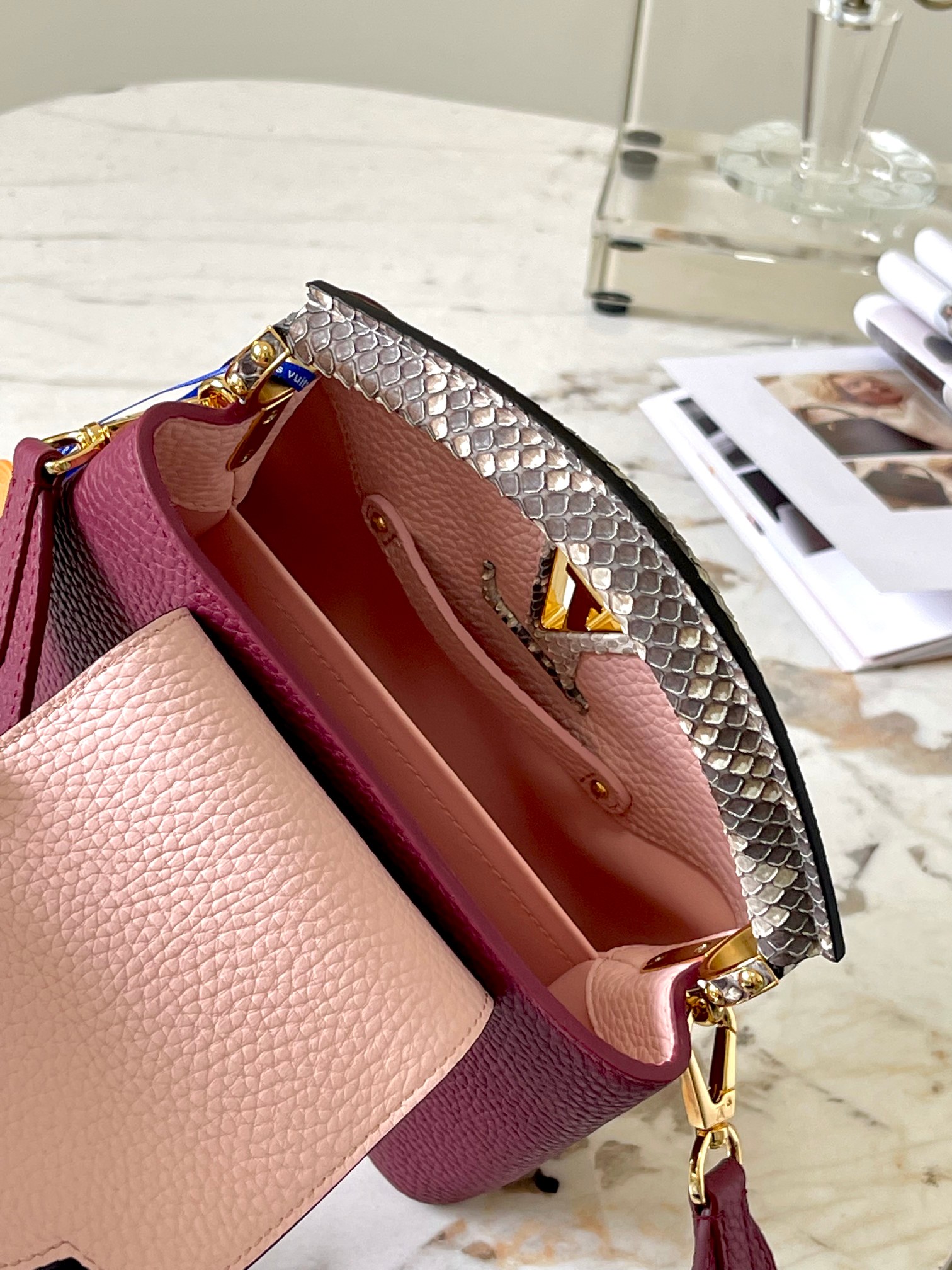 [TOP] Louis Vuitton LV Capucines Bag 2 Sizes - Purple with Paris Pink Python Gold Buckle