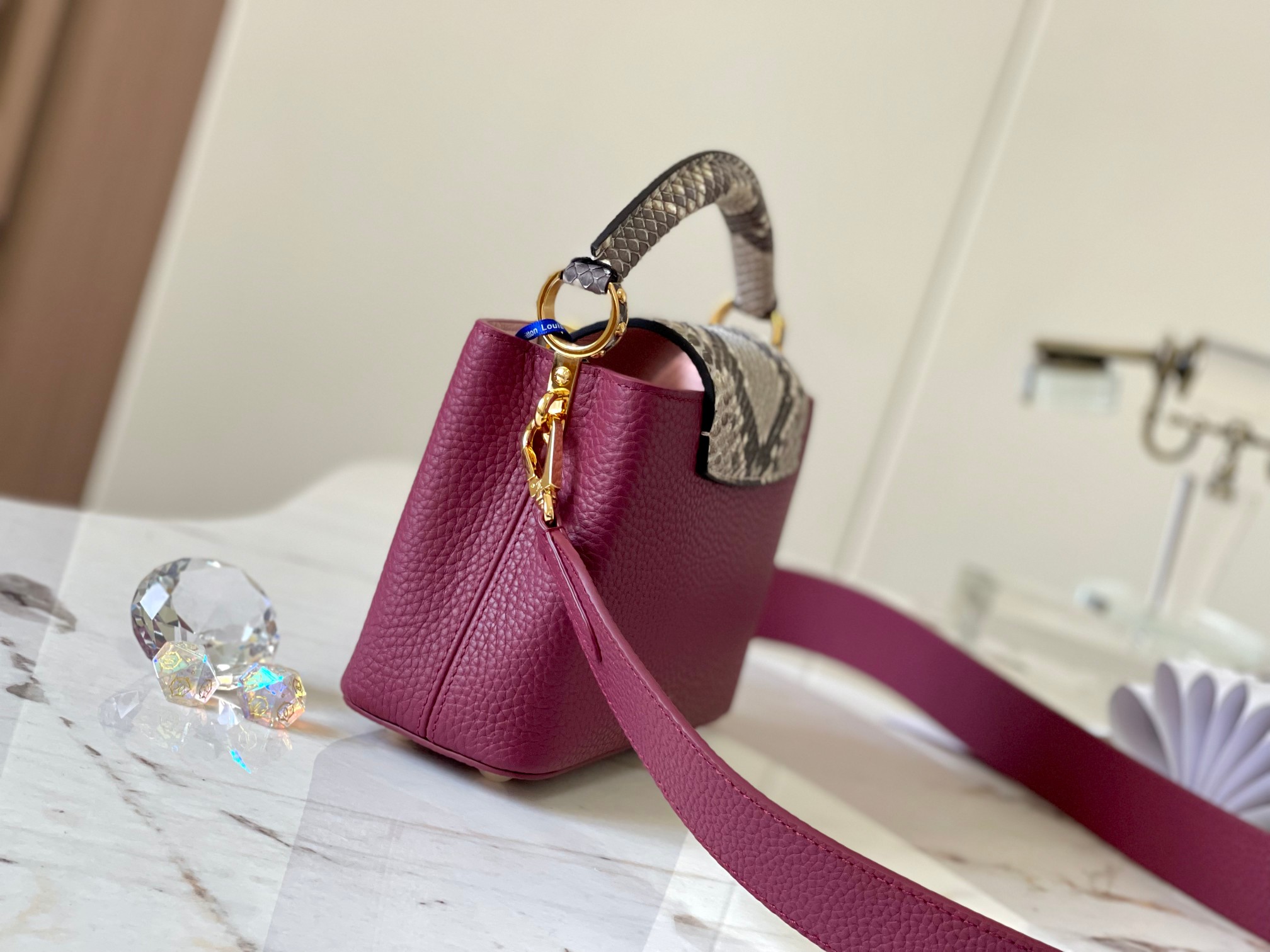 [TOP] Louis Vuitton LV Capucines Bag 2 Sizes - Purple with Paris Pink Python Gold Buckle