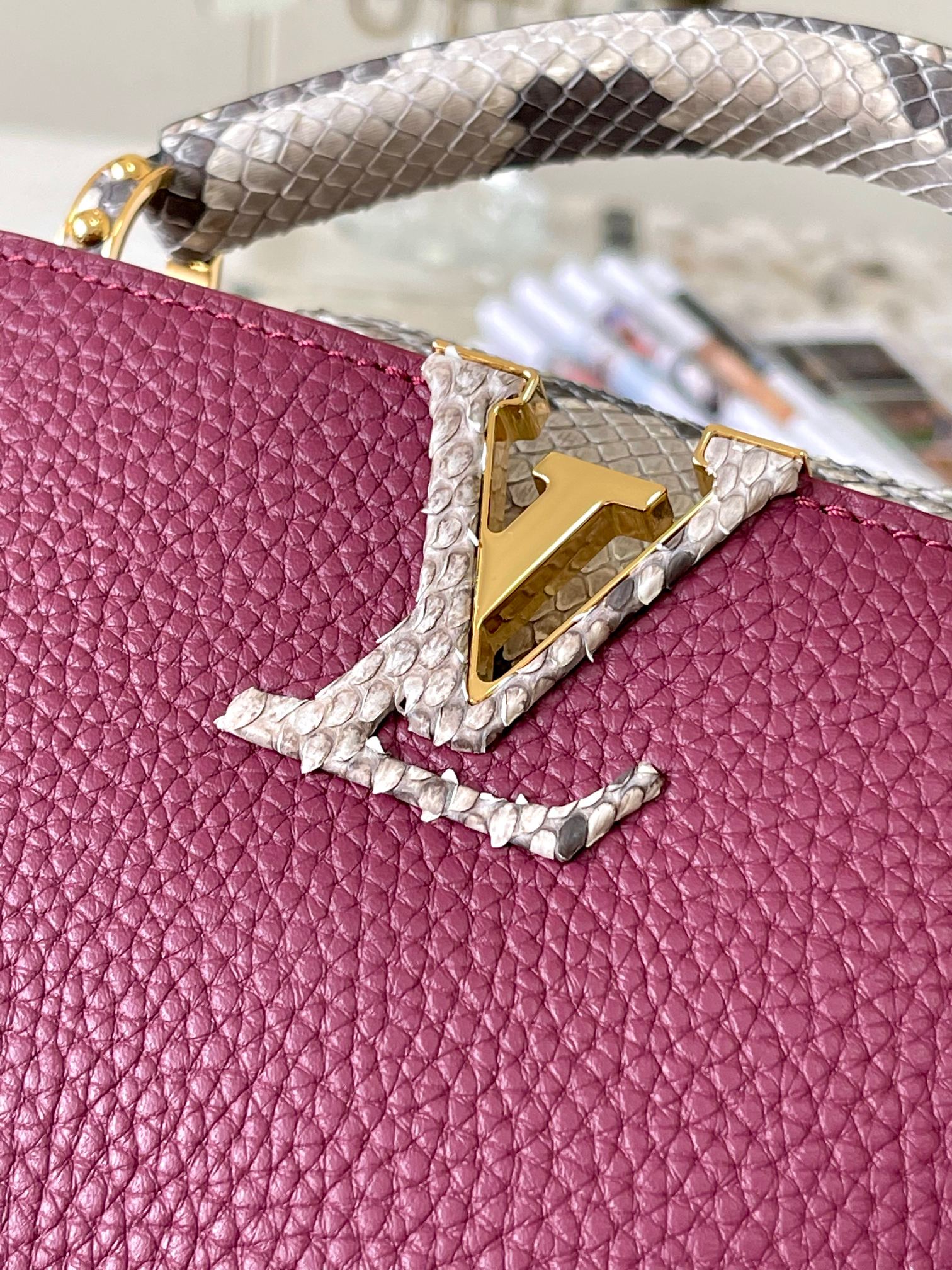 [TOP] Louis Vuitton LV Capucines Bag 2 Sizes - Purple with Paris Pink Python Gold Buckle