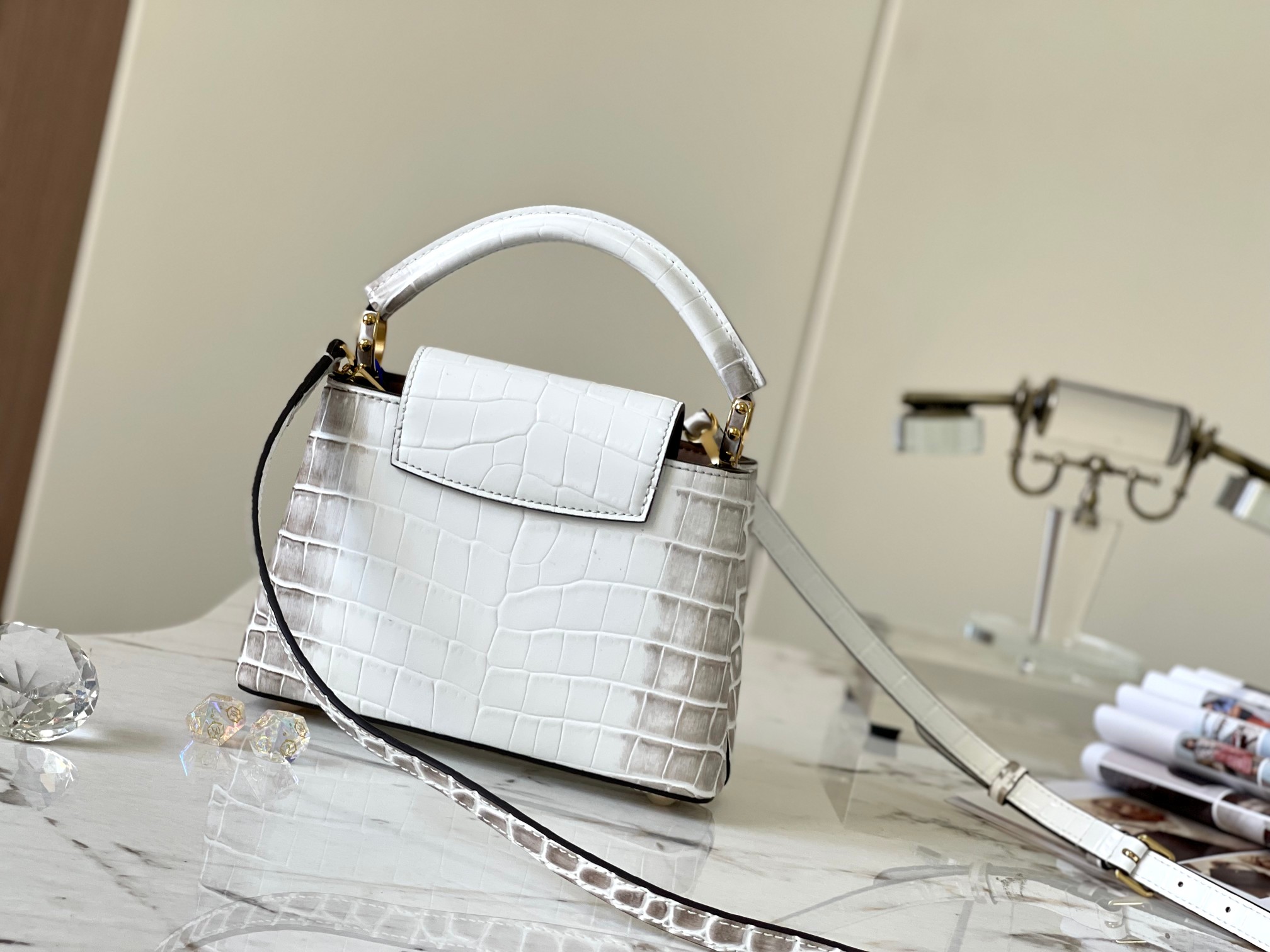 [TOP] Louis Vuitton LV Capucines Bag - Matte White with Himalayan Gold Buckle