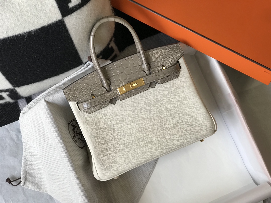 [TOP] HERMES Touch Birkin Leather 25/30 cm - White & GHW