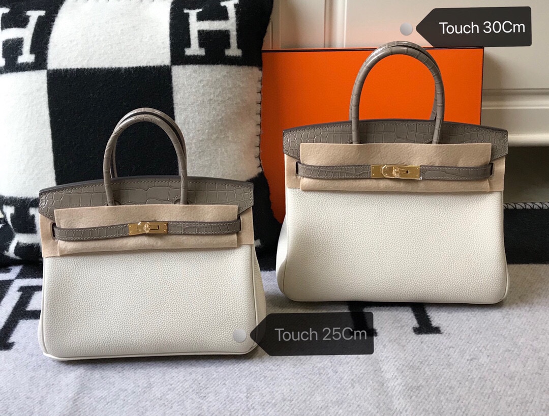 [TOP] HERMES Touch Birkin Leather 25/30 cm - White & GHW