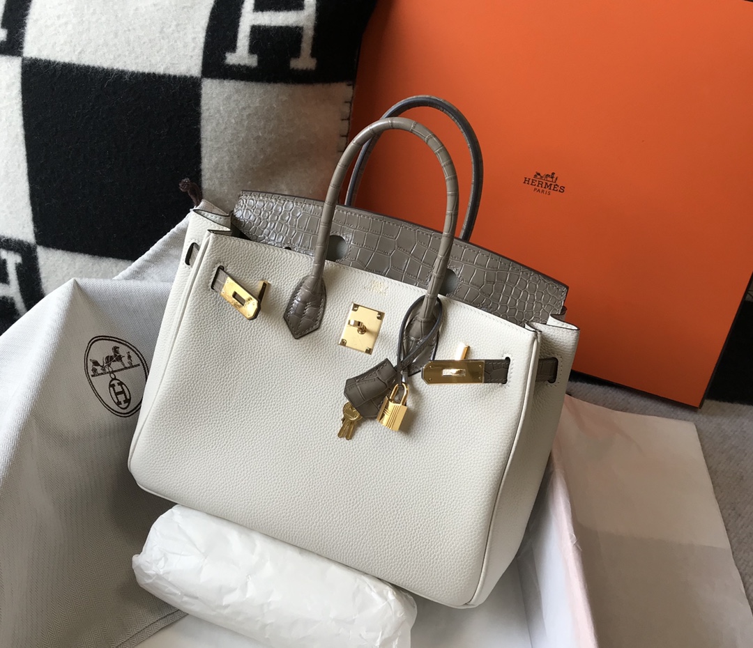 [TOP] HERMES Touch Birkin Leather 25/30 cm - White & GHW