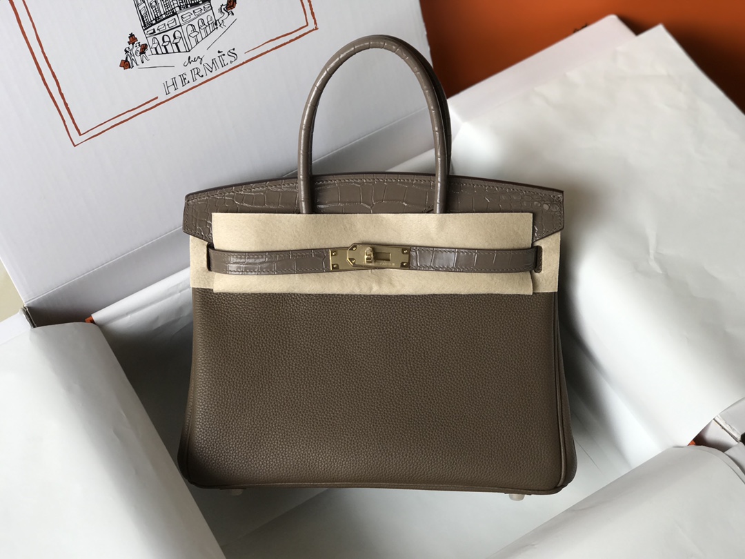 [TOP] HERMES Touch Birkin Leather 25/30 cm - Grey & GHW