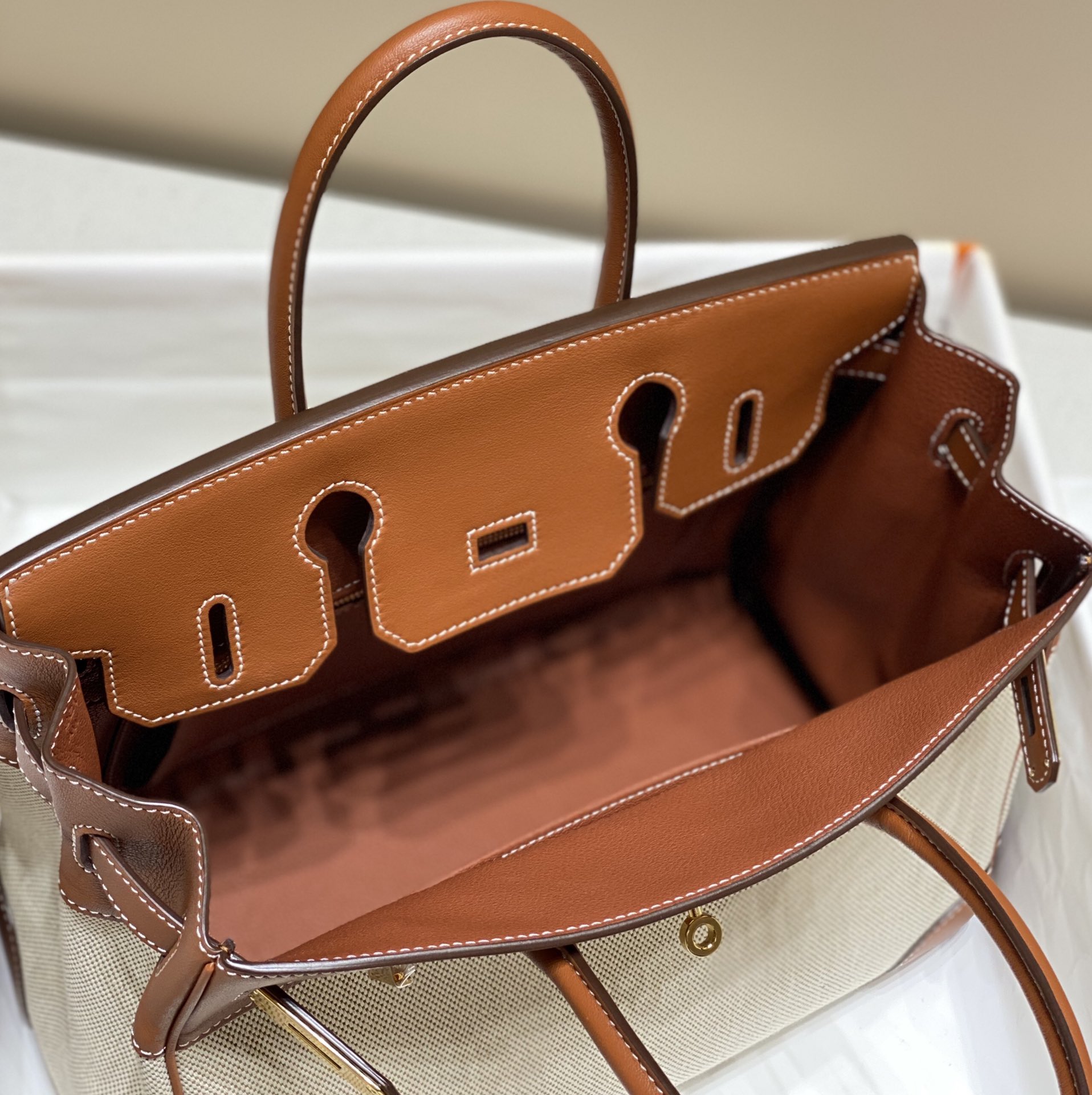[TOP] HERMES Canvas with Swift Leather Birkin Leather 25/30 cm - Brown & GHW