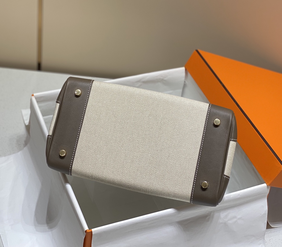 [TOP] HERMES Canvas with Swift Leather Birkin Leather 25/30 cm - Grey & GHW