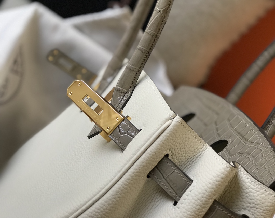 [TOP] HERMES Touch Birkin Leather 25/30 cm - White & GHW