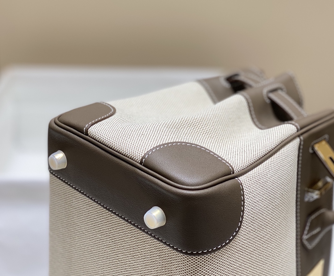 [TOP] HERMES Canvas with Swift Leather Birkin Leather 25/30 cm - Grey & GHW