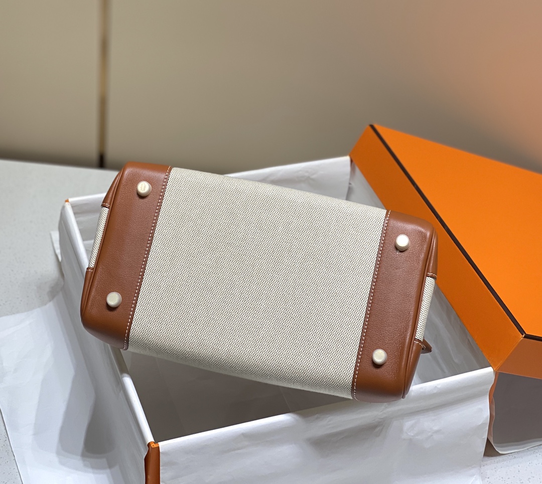 [TOP] HERMES Canvas with Swift Leather Birkin Leather 25/30 cm - Brown & GHW