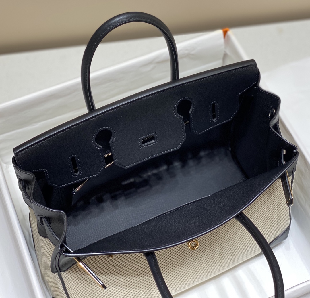 [TOP] HERMES Canvas with Swift Leather Birkin Leather 25/30 cm - Black & GHW