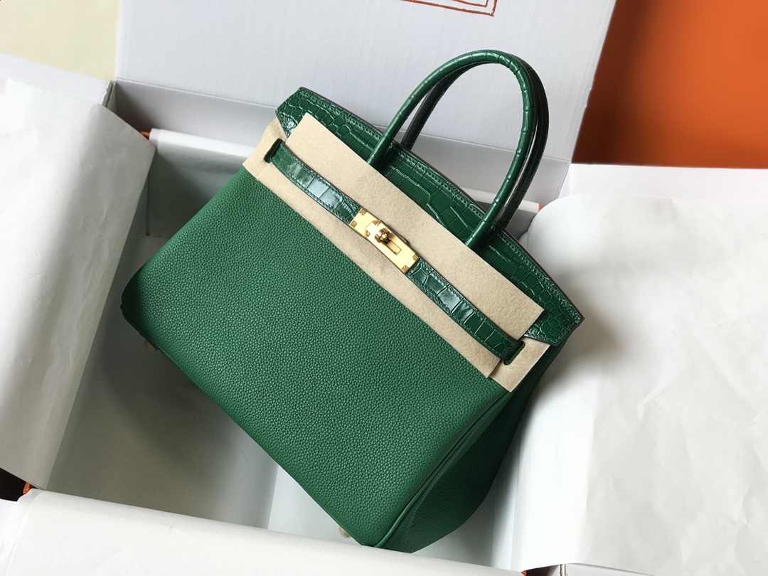 [TOP] HERMES Touch Birkin Leather 25/30 cm - Green & GHW