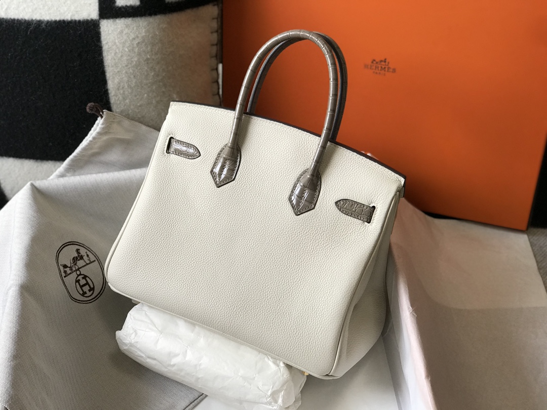[TOP] HERMES Touch Birkin Leather 25/30 cm - White & GHW