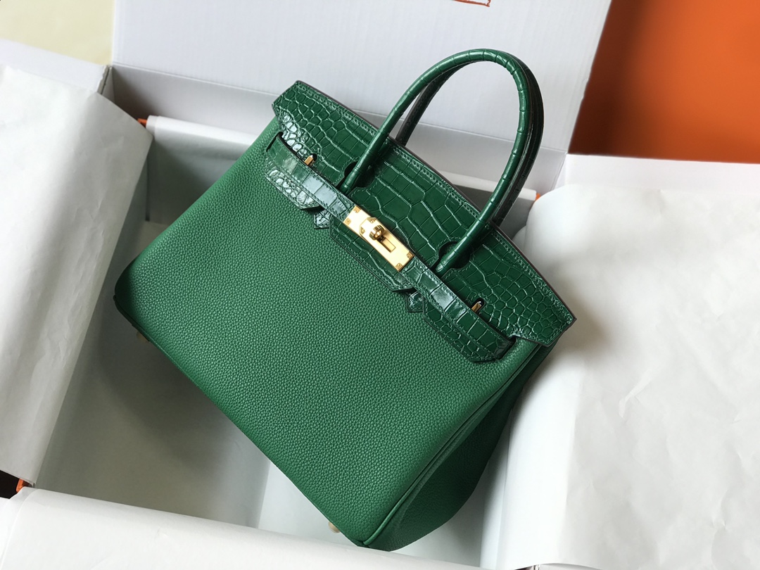 [TOP] HERMES Touch Birkin Leather 25/30 cm - Green & GHW