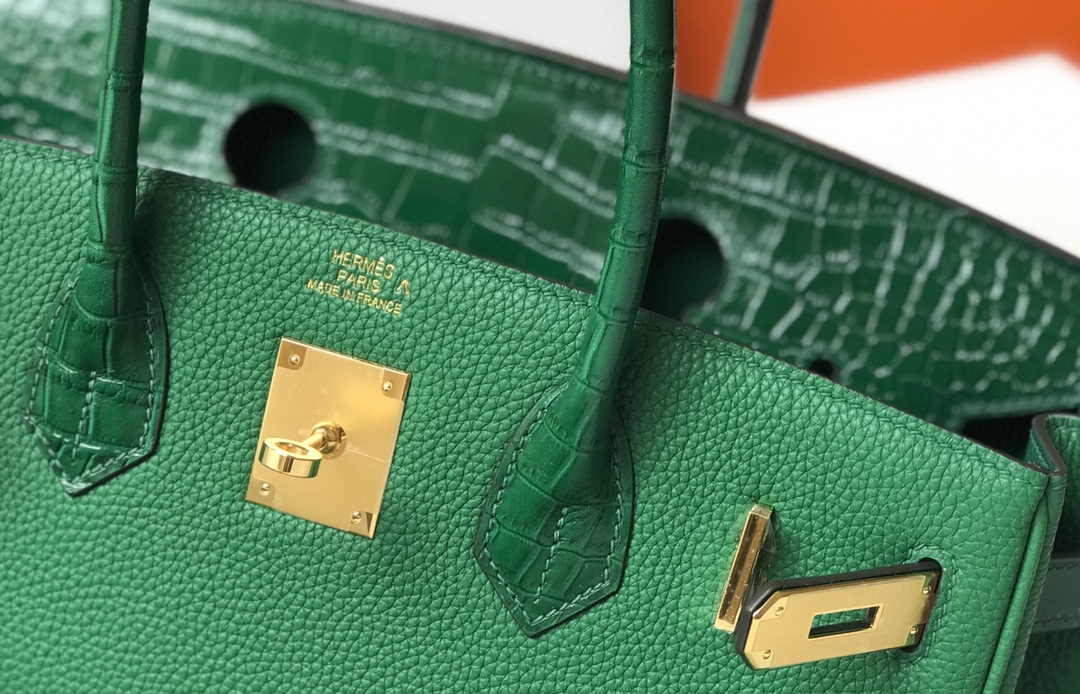 [TOP] HERMES Touch Birkin Leather 25/30 cm - Green & GHW