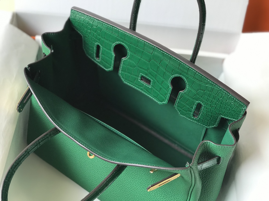 [TOP] HERMES Touch Birkin Leather 25/30 cm - Green & GHW