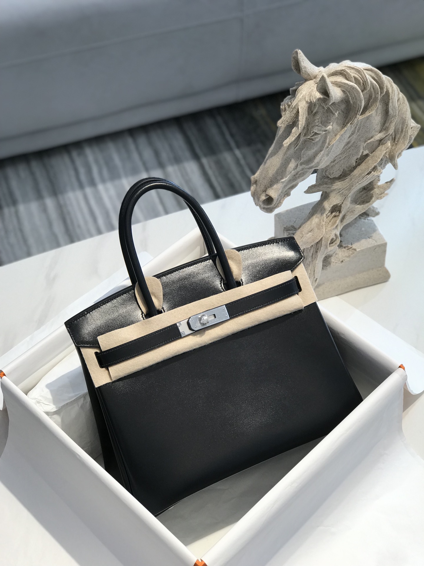 [TOP] HERMES BOX Leather Birkin Leather 25/30 cm - Black