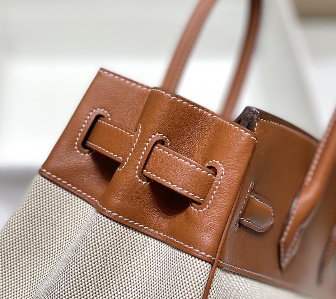 [TOP] HERMES Canvas with Swift Leather Birkin Leather 25/30 cm - Brown & GHW