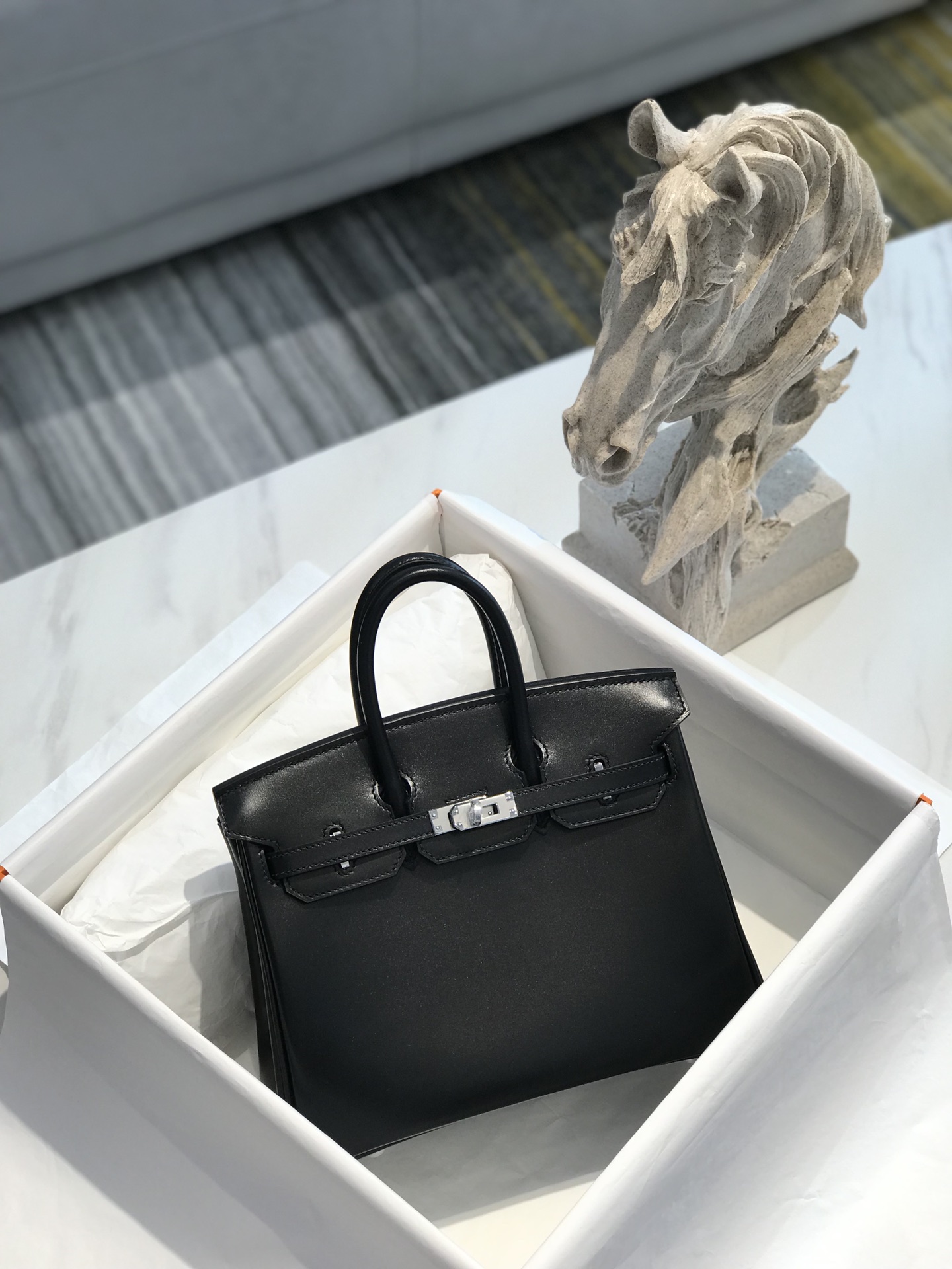 [TOP] HERMES BOX Leather Birkin Leather 25/30 cm - Black