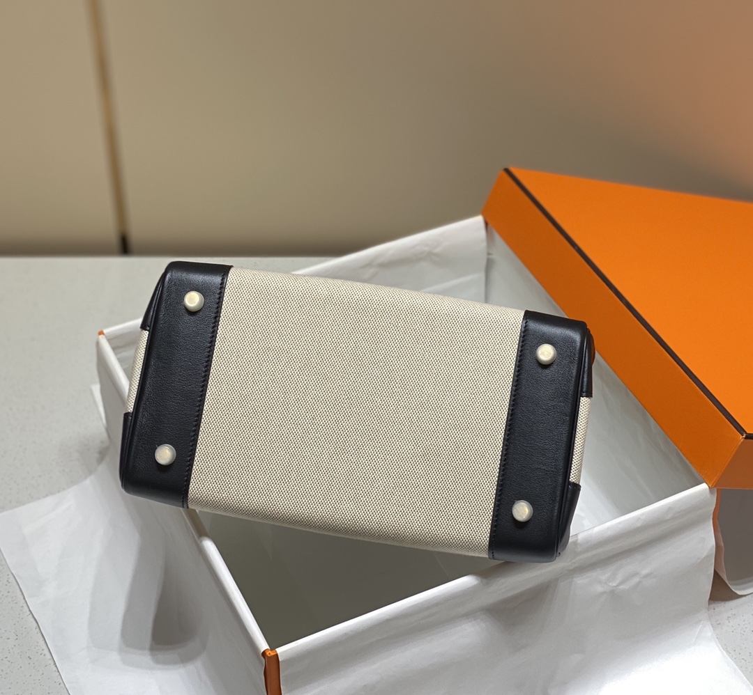 [TOP] HERMES Canvas with Swift Leather Birkin Leather 25/30 cm - Black & GHW