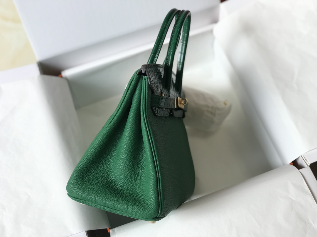 [TOP] HERMES Touch Birkin Leather 25/30 cm - Green & GHW