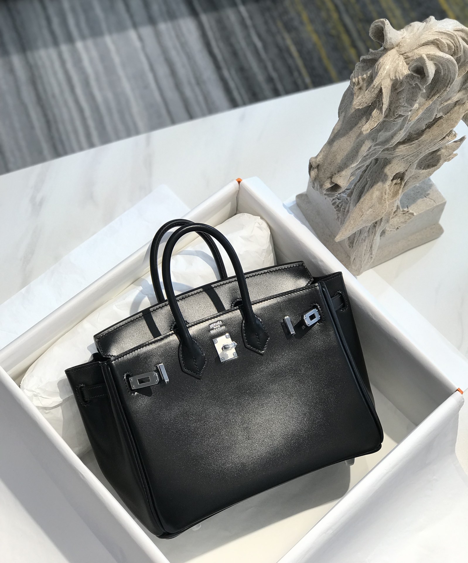 [TOP] HERMES BOX Leather Birkin Leather 25/30 cm - Black