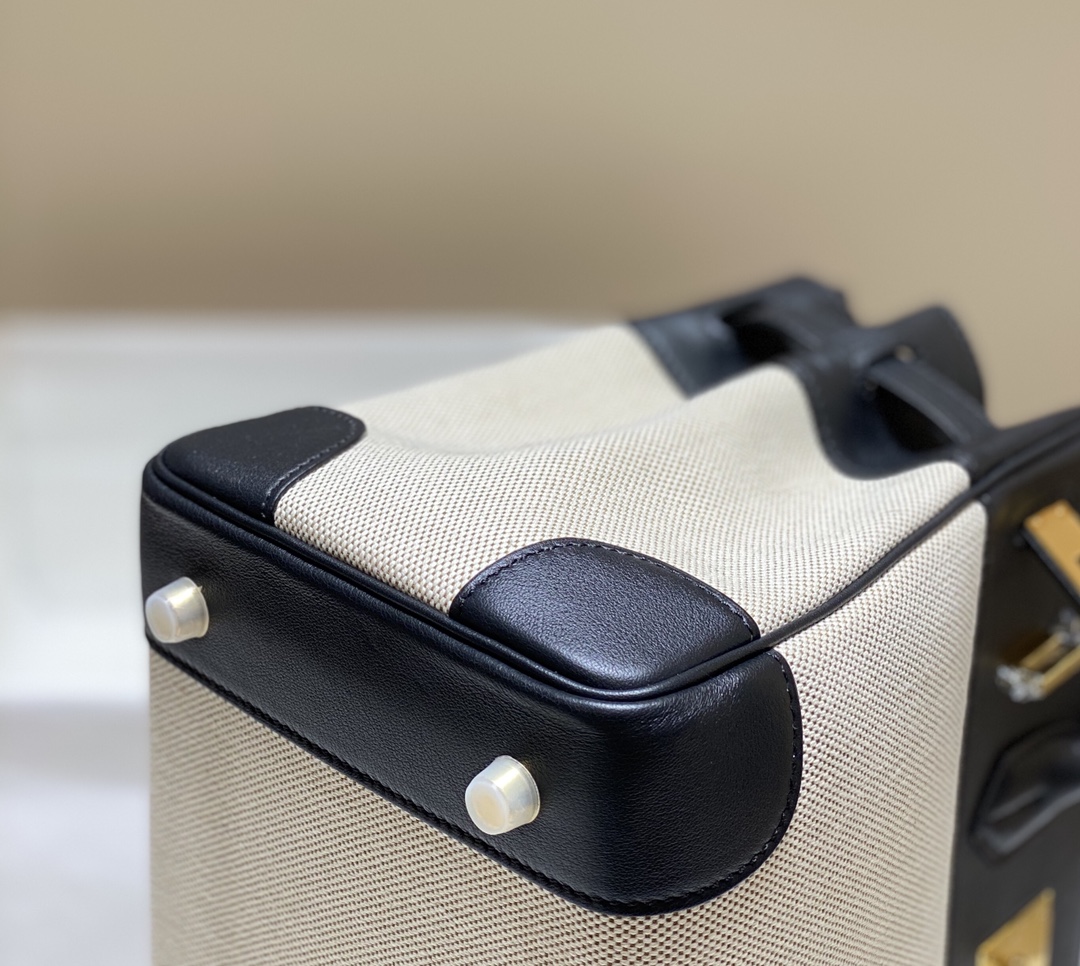 [TOP] HERMES Canvas with Swift Leather Birkin Leather 25/30 cm - Black & GHW