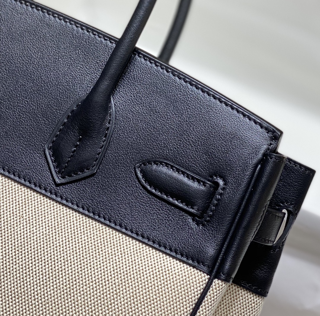 [TOP] HERMES Canvas with Swift Leather Birkin Leather 25/30 cm - Black & GHW