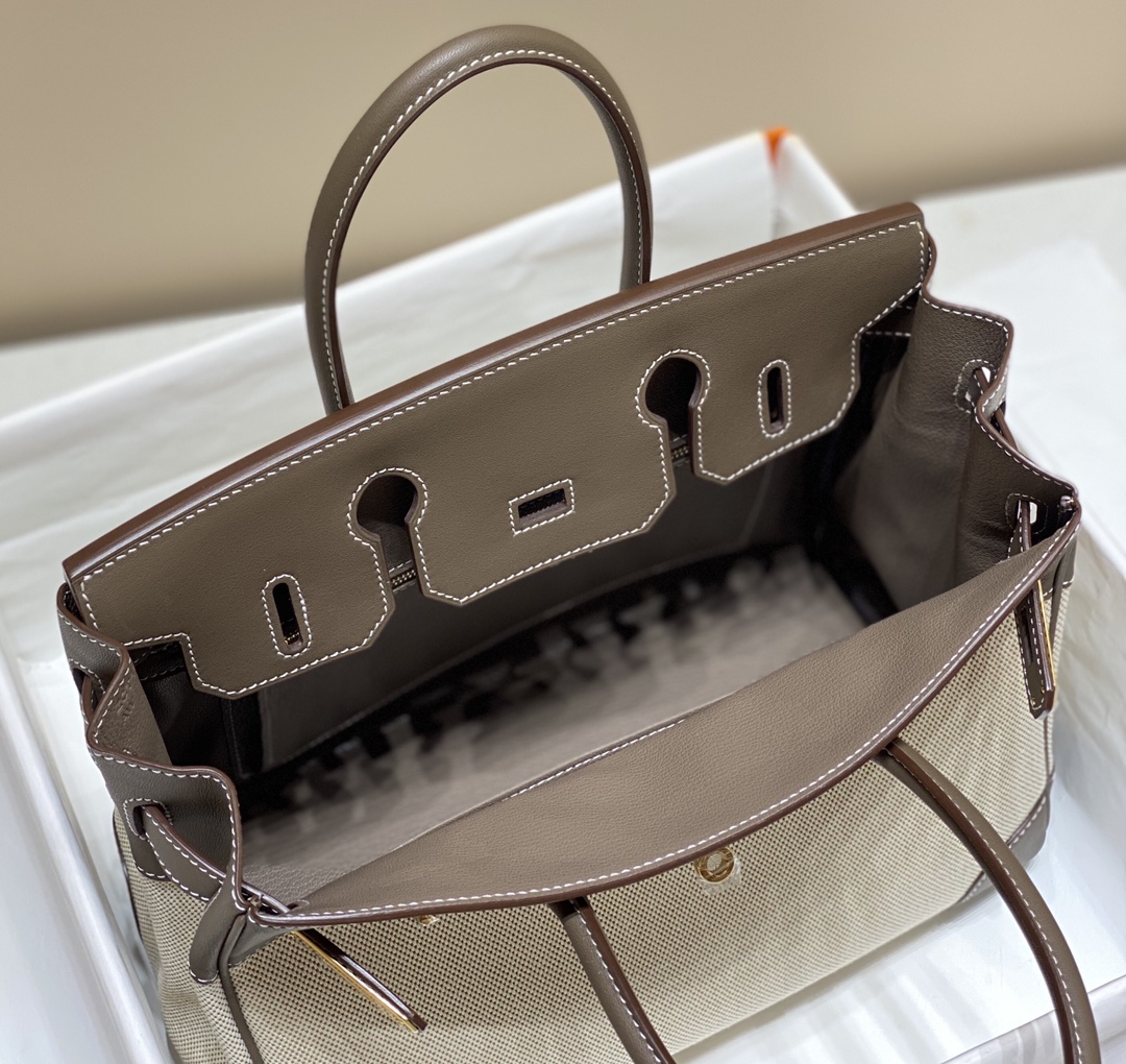 [TOP] HERMES Canvas with Swift Leather Birkin Leather 25/30 cm - Grey & GHW