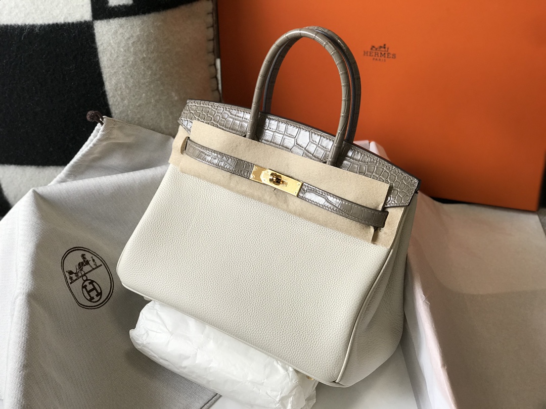 [TOP] HERMES Touch Birkin Leather 25/30 cm - White & GHW