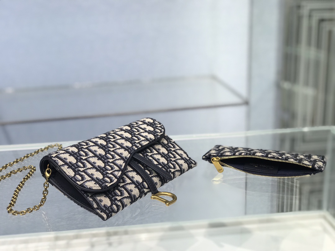 [TOP] Christian Dior Saddle Bag Oblique Printed Fabric 19x9.5cm - Blue -  Christian Dior