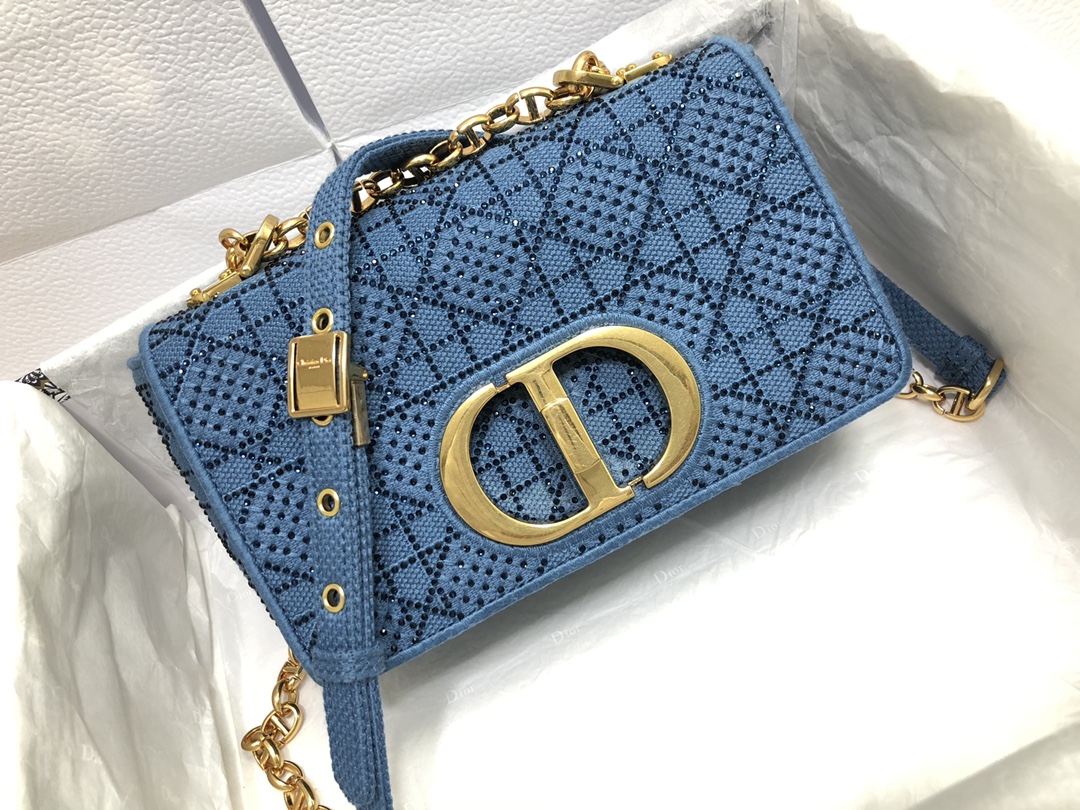 [TOP] Christian Dior Caro Bag - Embroidered Denim Blue Diamond 20 x 12 x 7 cm