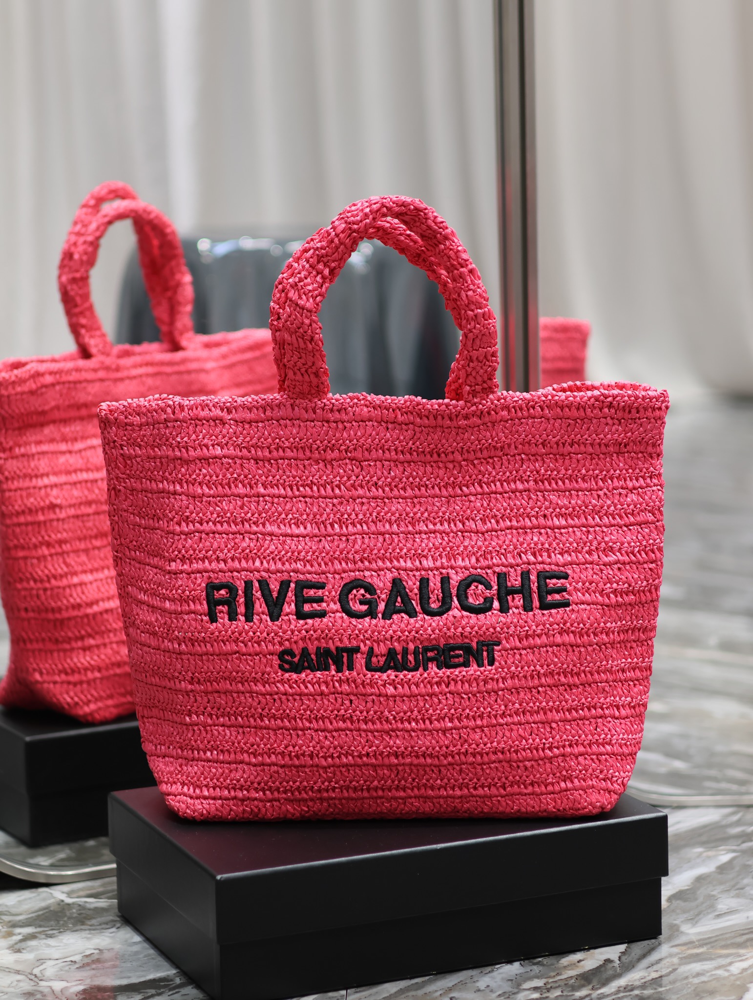 [TOP] Yves Saint Laurent YSL RIVE GAUCHE Straw Woven Bag Tote
