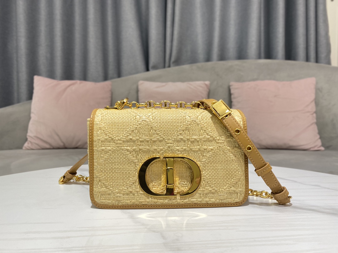 [TOP] Christian Dior Caro Bag 20 x 12 x 7 cm/25.5 x 15.5 x 8 cm - Raffia Cannage - Yellow